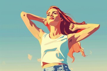 Wall Mural - A woman wearing a white shirt and blue jeans. Suitable for fashion or casual lifestyle concepts