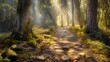 Photo of a cozy stone forest path in a sunny forest