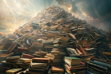 Wall Mural - Mountain of Books, Towering literary pile, Fantasy knowledge