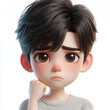 © TJ_Designs - Asian cartoon character boy, young man portrait, male, Sad mood, feeling expression concept, Isolated on a white background