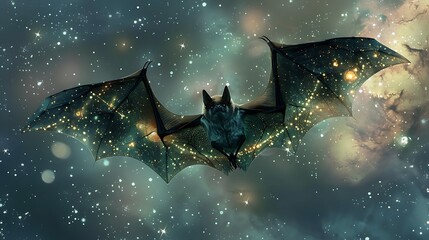 Wall Mural - Delve into the depths of imagination where bats soar with wings adorned in intricate, celestial constellations, their flight a dance amidst the stars.