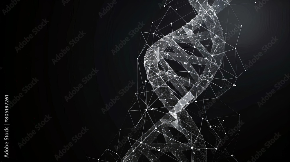 Create a low-poly infographic explaining the structure of DNA, including the double helix, nucleotides, and base pairs,