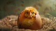 A cute baby chicken hatching from its egg.