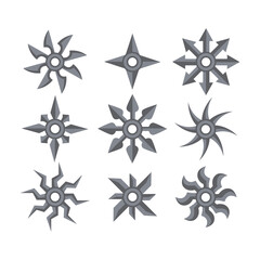 Wall Mural - Set of Ninja Shuriken vector isolated on white background.