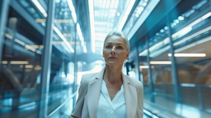 A woman wearing a white shirt and jacket, suitable for business or casual concepts