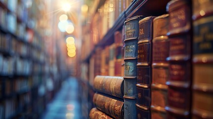 Wall Mural - Attractive blurred bookshelf Many old books in a book shop or library