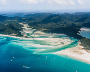 Wall Mural - whitehaven beach and hill inlet. aerial drone shot. whitsundays queensland australia, airlie beach.