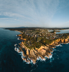 Wall Mural - aerial panorama view of the blue sea and white sands at bermagui in the eurobadalla shire on the sou