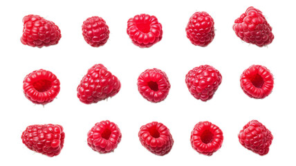 Set of raspberries isolated on transparent background