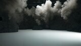 Fototapeta  - Billowing Smoke Engulfs an Empty Stage Portraying Lack of Creativity or Ideas