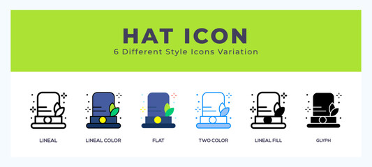 Sticker - Hat icon set with different styles. Vector illustration.