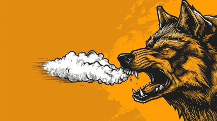 Wall Mural -   A drawing of a wolf with an open mouth releasing a puff of smoke