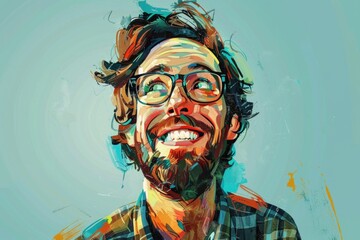 A man with a beard and glasses smiling. Suitable for various projects