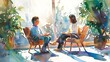 © Anastasiia - Watercolor painting of two people in therapy session discussing mental health. Concept Art, Therapy, Mental Health, Watercolor Painting