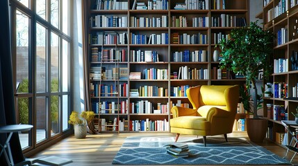Wall Mural - Magnificent Home library wall, Clean and modern decoration background, Organized neat bookshelf room