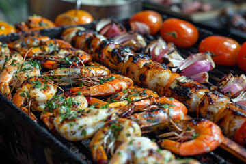 Wall Mural - Grilled seafood fiesta with fresh catches and exotic marinades  