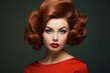 © juliars - Distinctive Retro hairstyle woman model. Happy salon. Generate Ai