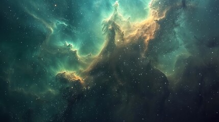 Aufkleber - A beautiful and detailed depiction of a space nebula, filled with stars, dust, and gas illuminated by light