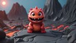 red cute monster in the mountains cartoon 3d style