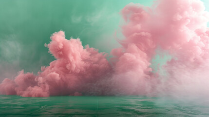 Canvas Print - pale pink smoke abstract background against a vibrant green floor, soft and playful.