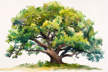 Wall Mural - Majestic oak, watercolor, strength in strokes, isolated on white 