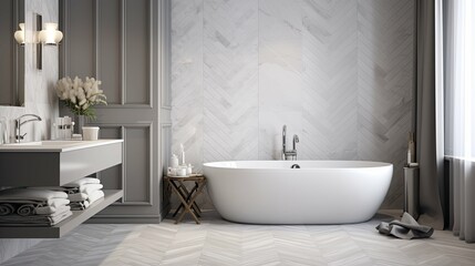 Wall Mural - tiles grey white marble