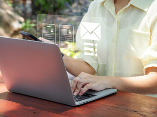 Wall Mural - Personnel or human resources officer In recruiting personnel via email, checking backgrounds and qualifications for job applications.