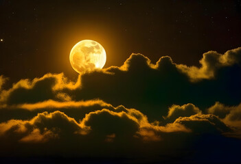 Wall Mural - A full moon in a cloudy night sky with stars visible