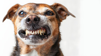 Wall Mural - Funny dog disgust, denial, disagreement face. Don't like that. grins teeth pet. White background