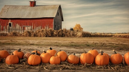 Poster - paint farm pumpkin background