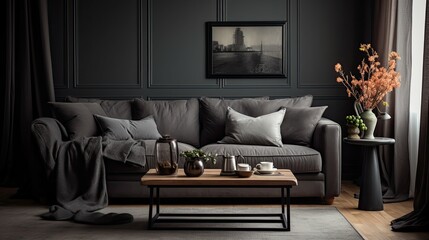 Wall Mural - room dark grey linen