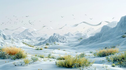 Wall Mural - A snowy landscape with mountains in the background
