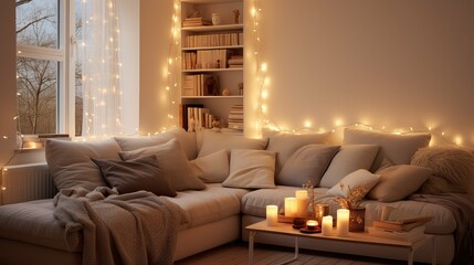 Canvas Print - living white string lights