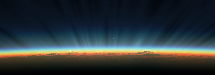 Wall Mural - sunrise from space aurora, 3d rendering