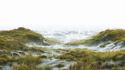 Wall Mural - A field of grass with a body of water in the background