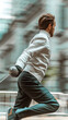 Fencer dueling, fencing sport with sword 