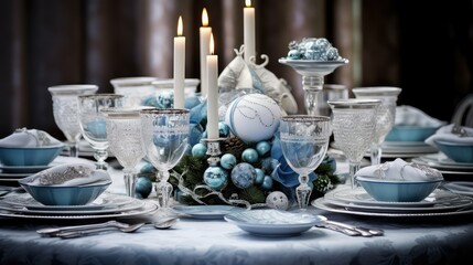 Canvas Print - table silver and blue christmas