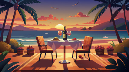 Wall Mural - summer love romantic sunset dinner on the beach