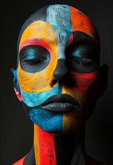 Wall Mural - A woman with colorful paint on her face.