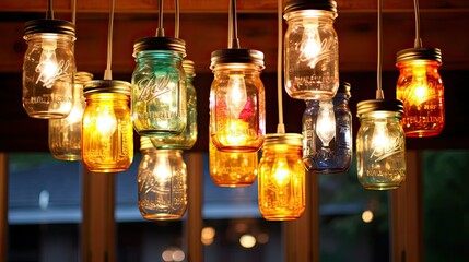 Canvas Print - colored mason jar lights