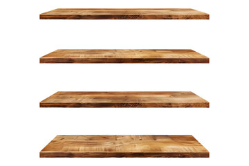 Set of empty wooden shelf isolated on transparent background