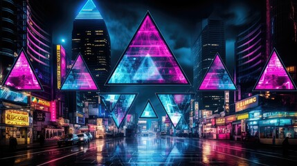 Canvas Print - mesmerizing triangle neon lights