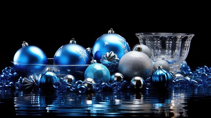 Canvas Print - floating blue silver ornaments