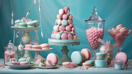 Poster - macarons teal and pink