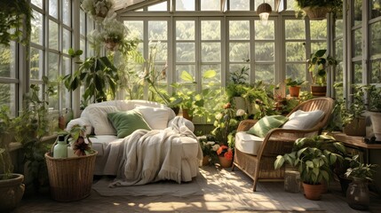 Wall Mural - windows sun room with plants