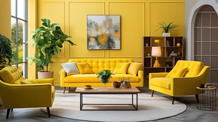 Poster - sofa yellow furniture