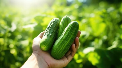 Wall Mural - hand fresh cucumber background