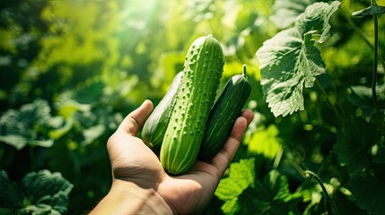 Poster - harvested organic cucumber background