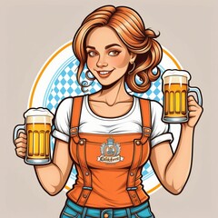 Wall Mural - oktoberfest girl with beer  created with generative AI software.