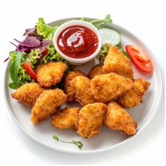 Wall Mural - A vibrant plate showcases crispy fried food with a side of fresh salad